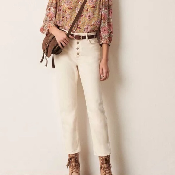 ba&sh Amber High Waisted High Rise Straight Leg Jeans Off White Cream Size 8 - Picture 1 of 16